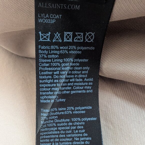 All Saints US Size 2 Wool Lyla Pea Coat in Camel Color - Picture 5 of 16